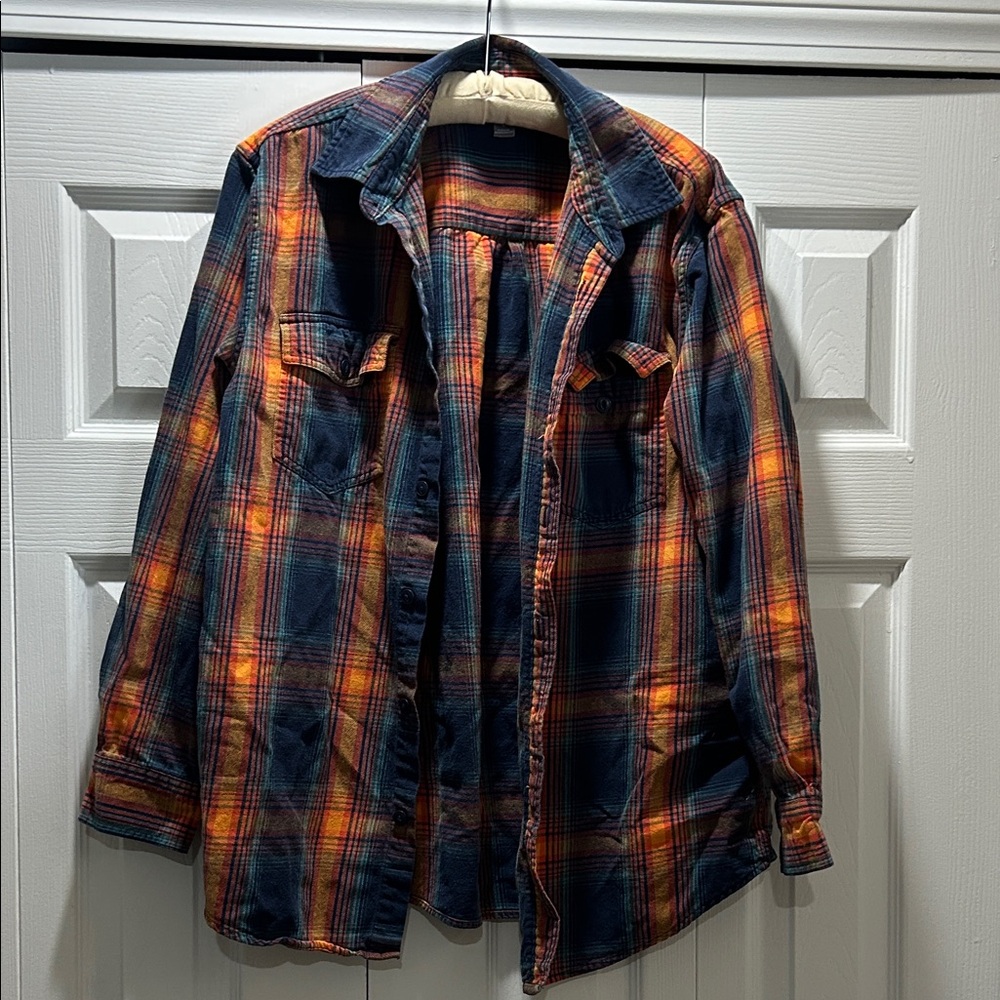 Falls Creek Men's Casual Plaid Shirt - Blue and Orange